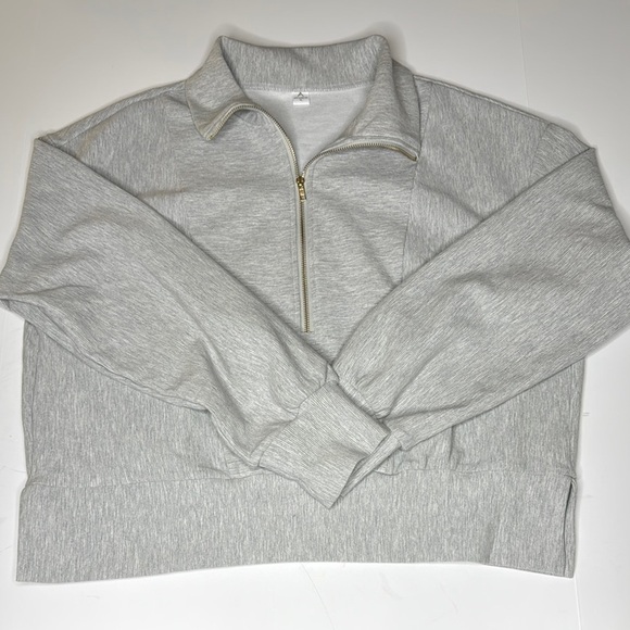 Anrabess oversize gray gold Half-Zip rayon/polyester/spandex top XL - Picture 2 of 6